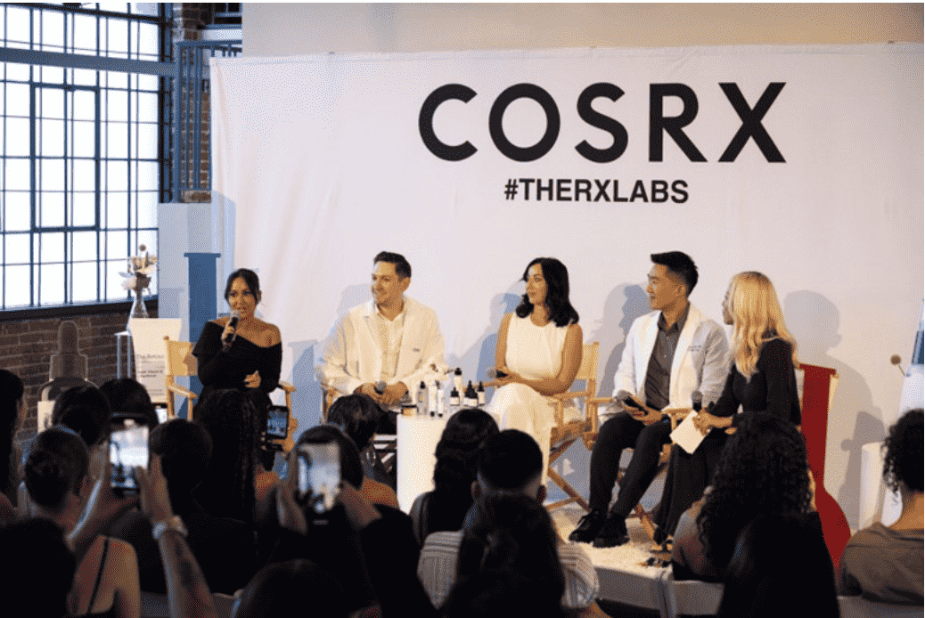Panel at The RX Labs hosted by COSRX in Hollywood, CA (left to right: Adrienne Bailon-Houghton, Dr Walter Scott, Sarah Ford, Dr Andrew Park, Faith Xue)